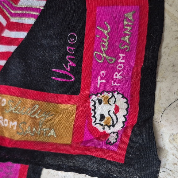 Vintage VERA christmas Tree Oblong Scarf Metallic Gold Trim Multicolor Silk Wrap - Picture 2 of 5